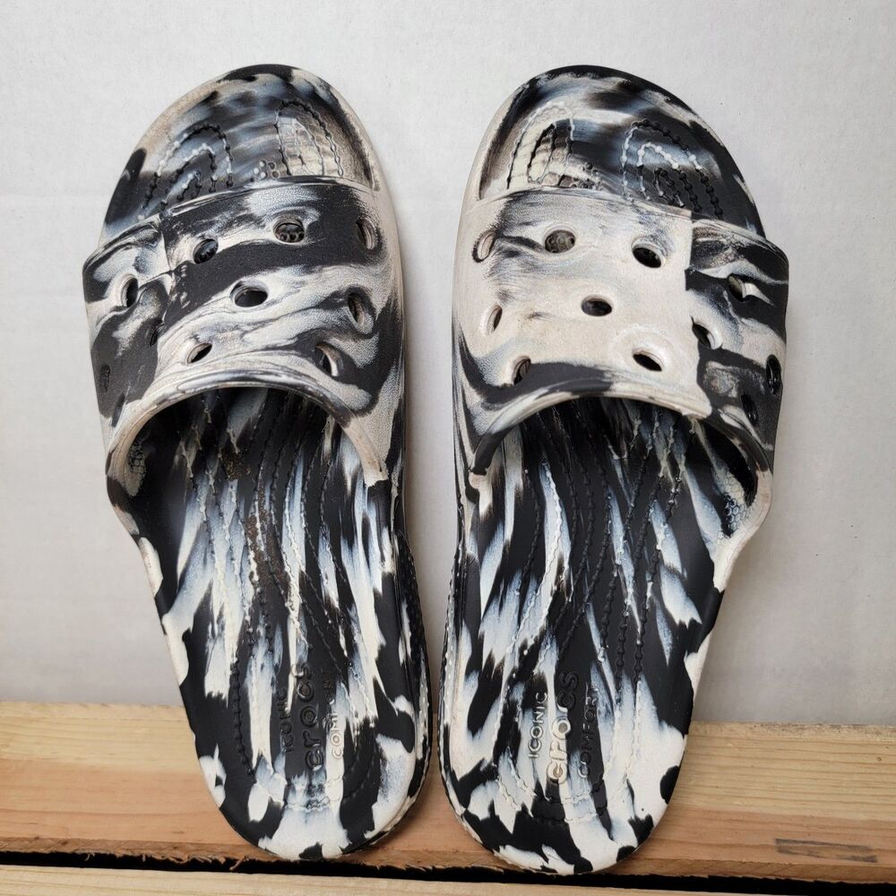 Crocs Kids Sliders B&W - Size 3(B) 5(G)